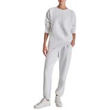 DKNY Kadın Uzun Kollu Varsity Saten Aplike Logo Polar Uzun Çizgi Sweatshirt, Beyaz, S