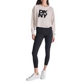 DKNY Kadın Uzun Kollu Yığılmış Floklu Logo Bisiklet Yaka Düşük Omuzlu Tişört, Yulaf, M