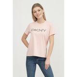 DKNY Kadın Yazlık Üst Kısa Kollu Tişört, Siyah Çizgili Logolu Rosewater Pembe, S
