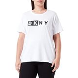 DKNY Kadın Yazlık Üst Kısa Kollu Tişört, Siyah/Beyaz İki Tonlu Logo ile Beyaz, XS