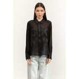 Dkny L/S Chiffon Logo Btt Gömlek, XS, P5HM5CJY, BLACK, Kadın