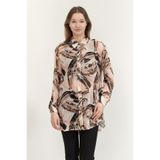 Dkny Printed Gömlek, XS, P31MVK72, GRI/ALTIN, Kadın