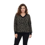 Dlavella Kadın V Yaka Leopar Desen Sakallı Triko Kazak BGL-ST05079