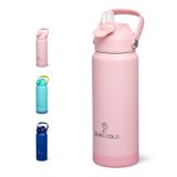 DLOCCOLD 24oz Sızdırmaz Hasır Kapaklı Çocuk Yalıtımlı Su Şişesi, Silikon Çizmeli Çift Duvar Vakumlu Paslanmaz Çelik Su Şişesi, Seyahat, Erkek ve Kız Çocukları için Yeniden Kullanılabilir Bardak