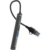 DM CHB025 USB-A ve Type-C Girişli 2 Type-C 1 USB-A SD Micro SD TF Kart Okuyucu Çoklayıcı Dönüştürücü