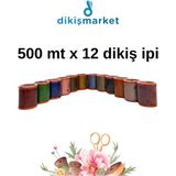dm dikişmarket 120 No Karışık Renkli Dikiş Ipliği 12 Adet Küçük Boy Dikiş Ipi Makara (500 Mt)-Yerli Üretim 12Lİ SET - SET2