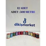 dm dikişmarket 120 No Karışık Renkli Dikiş Ipliği Küçük Boy Dikiş Ipi Makara (500 Mt)-Yerli Üretim 12li set - SET1