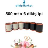 dm dikişmarket 120 No Karışık Renkli Dikiş Ipliği Küçük Boy Dikiş Ipi Makara (500 Mt)-Yerli Üretim 3 SİYAH 3BEYAZ - SET4