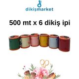 dm dikişmarket 120 No Karışık Renkli Dikiş Ipliği Küçük Boy Dikiş Ipi Makara (500 Mt)-Yerli Üretim 6Lİ SET - SET3