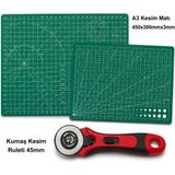 dm dikişmarket A3 Kesim Matı 450x300mmx3mm Ve Kumaş Kesim Ruleti 45mm - A3-SET