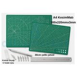 dm dikişmarket A4 Kesim Matı 300x220mmx3mm- Kretuar (Hobi Neşteri)- 30cm çeik cetvel - A4-SET