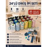 dm dikişmarket Dikiş Makinaları Için 120 Numara 24 Adet Dikiş ipi 5000MT ve HEDİYELİ (dikiş seti) - 24lü set
