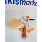dm dikişmarket Ev Tipi Dikiş Makina Setleri /TURUNCU SET (25 Lİ MASURA KUTULU / 10 ADET MİNİ MANDAL /ÇIT MAKAS /OTOMATİK MEZURA)
