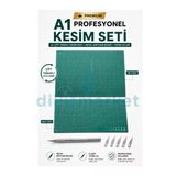 Dm Dikişmarket Kesme Matı Patchwork - Kesme Tablası - Kesim Altlığı Çift Taraflı-Kretuar Bıçak A1 Mat Ve Bıçak