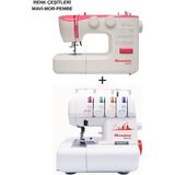 dm dikişmarket Moonstar 990P Ev Tipi Dikiş Makinası & Moonstar 320 Ev Tipi Overlok Makinası 2li set - 36 desen-overlok