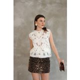 DM DİLAN MODA KADIN TIĞ İŞİ EKRU BİSİKLET YAKA GOLD DÜĞMELİ MEVSİMLİK YELEK
