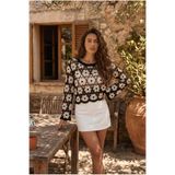 DM DİLAN MODA KADIN TIĞ İŞİ STANDART BEDEN ÇİÇEK DESENLİ BLUZ