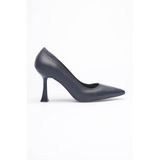 dm dossa mossi shoes Ernio Lacivert Cilt 9 cm İnce Topuklu Sivri Burun Stiletto Kadın Ayakkabı
