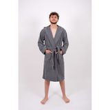 Dm Home Collection Battal Boy Pamuklu Kapüşonlu Erkek Bornoz - Koyu Gri - XL