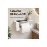 DM METAL Duvara Monte Metal Kağıt Havluluk Peçetelik Raflı Beyaz Banyo Mutfak Düzenleyici