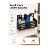 DM METAL Kapak İçi Temizlik Rafı Metal Dolap Kapağı Düzenleyici Sprey ve Deterjan Rafı Siyah