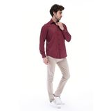 Dm.ZAWA Pamuklu Erkek Gömlekleri Bordo Günlük Giyim Uzun Kollu Düz Gömlekler (Slim Fit) Small