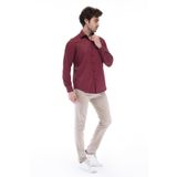 Dm.ZAWA Pamuklu Erkek Gömlekleri Bordo Günlük Giyim Uzun Kollu Düz Gömlekler (Slim Fit) XX-Large