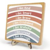DMADNF Positive Affirmations I am Kind Smart Loved Ahşap Plak Tabelası, İlham Verici Sınıf Kreş Dekoru, Ev Ofis Masa Üstü Raf Dekoru Çocuk Odası Oyun Odası Çocuk Odası için