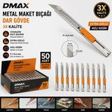 Dmax Metal Maket Bıçağı Dar Gövde, 50 Adet 9Mm - 0.4Mm, 3X Kalite