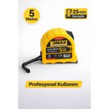 DMAX Profesyonel Şerit Metre 5 Metre – 25 mm Genişlik, Kilitli, Dayanıklı Gövde