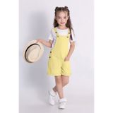 DMB BOYS & GIRLS Cepli Düğme Detaylı Kısa Kol T-shirt Yazlık Gabardin Şortlu Askılı Salopet Kız Çocuk Tulum