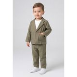 Dmb Boys & Girls Erkek Bebek Beli Lastikli Ceket Pantolon T-Shirt Kombinli Özel Gün Bayramlık 3'lü Takım 1-3 Yaş Haki - 12 - 18 Ay