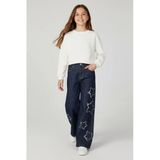 Dmb Boys & Girls Kız Çocuk Pamuklu Yıldız İşlemeli Geniş Paça Kot Pantolon Lacivert