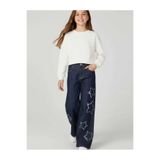DMB KİDS Kız Çocuk Yıldız Detaylı Bol Paça Wide Leg Jean Kot Pantolon