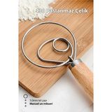 Dmc Danimarka Tipi Hamur Çırpıcı - Ahşap Saplı Paslanmaz Çelik Un & Ekşi Maya Karıştırma