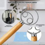DMC Manuel Ahşap Saplı Hamur Karıştırıcı – El Tipi Mikser, Metal Çırpıcı Başlık - 3 Adet