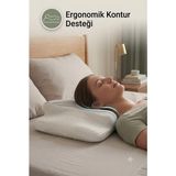 DMC Premium Ergonomik Visco Yastık 62X42 cm Boyun Destekli Ortopedik Uyku Yastığı - 62 x 42 cm - Beyaz - Açık Gri