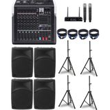 DMM Okul Tören Ses Sistemi | 4x12” Kabin Hoparlörlü Mixer Anfi Mikrofon Seti | Bluetooth Usb Destekli