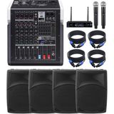 DMM Sahne Ses Sistemi Seti | 4x 12'' Kabin Hoparlör Amfili Mikser Telsiz Mikrofon Sehpa Kablo Paket