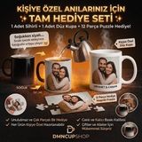 Dmn Cup Shop (Bizden Hediye ) Kişiye Özel 2'li Hediye Seti: Fotoğraflı Sihirli Kupa + Düz Kupa Bardak (12 Parça Magnet Puzzle Hediyeli) - Siyah - Beyaz