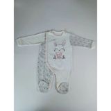 DMR Elegance 0-3 3-6 Ay Minik Tavşan Nakışlı Boydan Çıtçıt Kapamalı Kız Erkek Bebek Tulumu Ekru