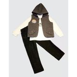 Dmr Elegance 3-4-5 Yaş Fitilli Kadife Pantolon Kapitone Kapşonlu Yelek Uzun Kollu Sweat 3Lü Erkek Çocuk Takımı Füme