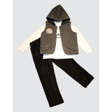 Dmr Elegance 3-4-5 Yaş Fitilli Kadife Pantolon Kapitone Kapşonlu Yelek Uzun Kollu Sweat 3Lü Erkek Çocuk Takımı Füme