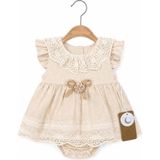 DMR Elegance 3/12 Ay Dantel Detay Organik Kumaş Bebek Elbisesi - Bej - 0 - 3 Ay