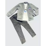 Dmr Elegance 4-5-6 Yaş Kot Pantolonlu Pilot Mont Uzun Kollu Penye Sweat 3Lü Erkek Çocuk Takımı Gri