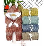 DMR Elegance 9-12-18-24 Ay Düğme Kapamalı Kulaklı Kapşonlu Motif Desenli Örme Kumaş Kız Erkek Bebek Tulumu Lacivert - 12 Ay
