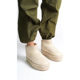 DMR Elegance Amelıa Bağcıksız Düz ve Kalın Taban Içi Kürklü Kısa Süet Kadın Bot Skt - Krem