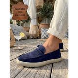 DMR Elegance BA0251%100 Içi Dışı Hakiki Deri Erkek Lacivert Süet Casual Loafer Kauçuk Rahat Taban Dikişli Ayakkabı Renkli 43