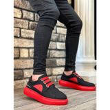 Dmr Elegance Ba0302 Boa Kalın Taban Bağcıksız Tarz Casual Siyah Kırmızı Erkek Ayakkabı,Renkli 42