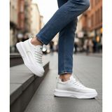 DMR Elegance BA0332 Merdiven Desen Bağcıklı Erkek Yüksek Taban Beyaz Cilt Spor Ayakkabı - Renkli
